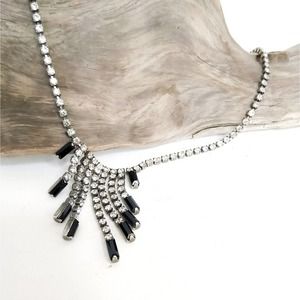 Vintage rhinestones and black stones. Bright blingy bling! Necklace choker 8"